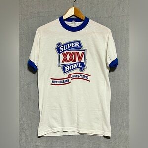 Super Bowl XXIV New Orleans January 28, 1990 Ringer‎ T-shirt Size Small Vintage